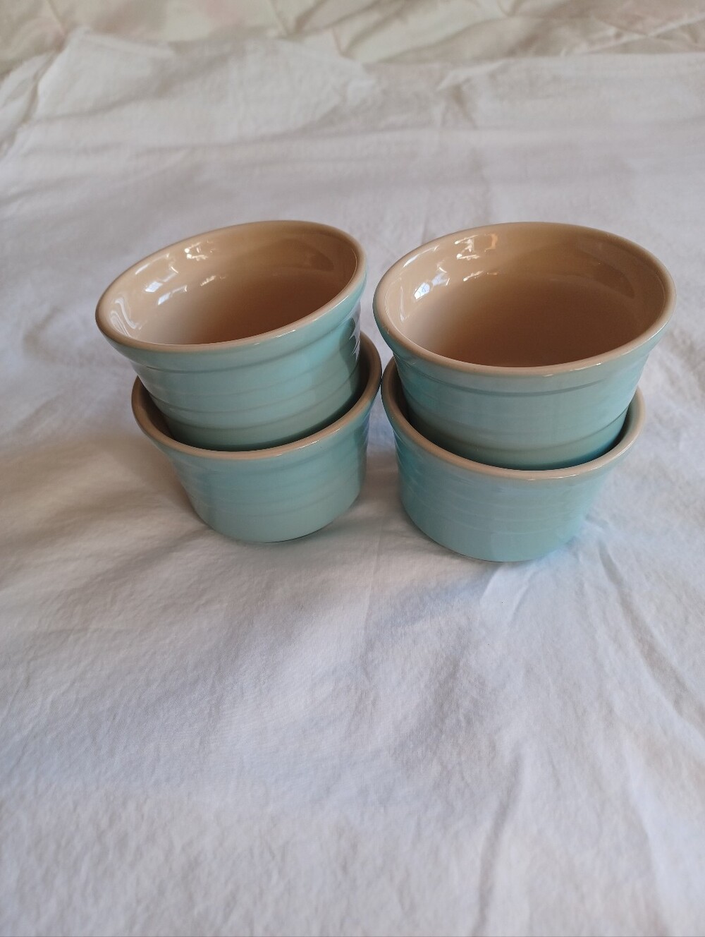 Le Creuset Ceramic Ramekins Flared Light Blue/Beige Set of Four (4) # 18-29